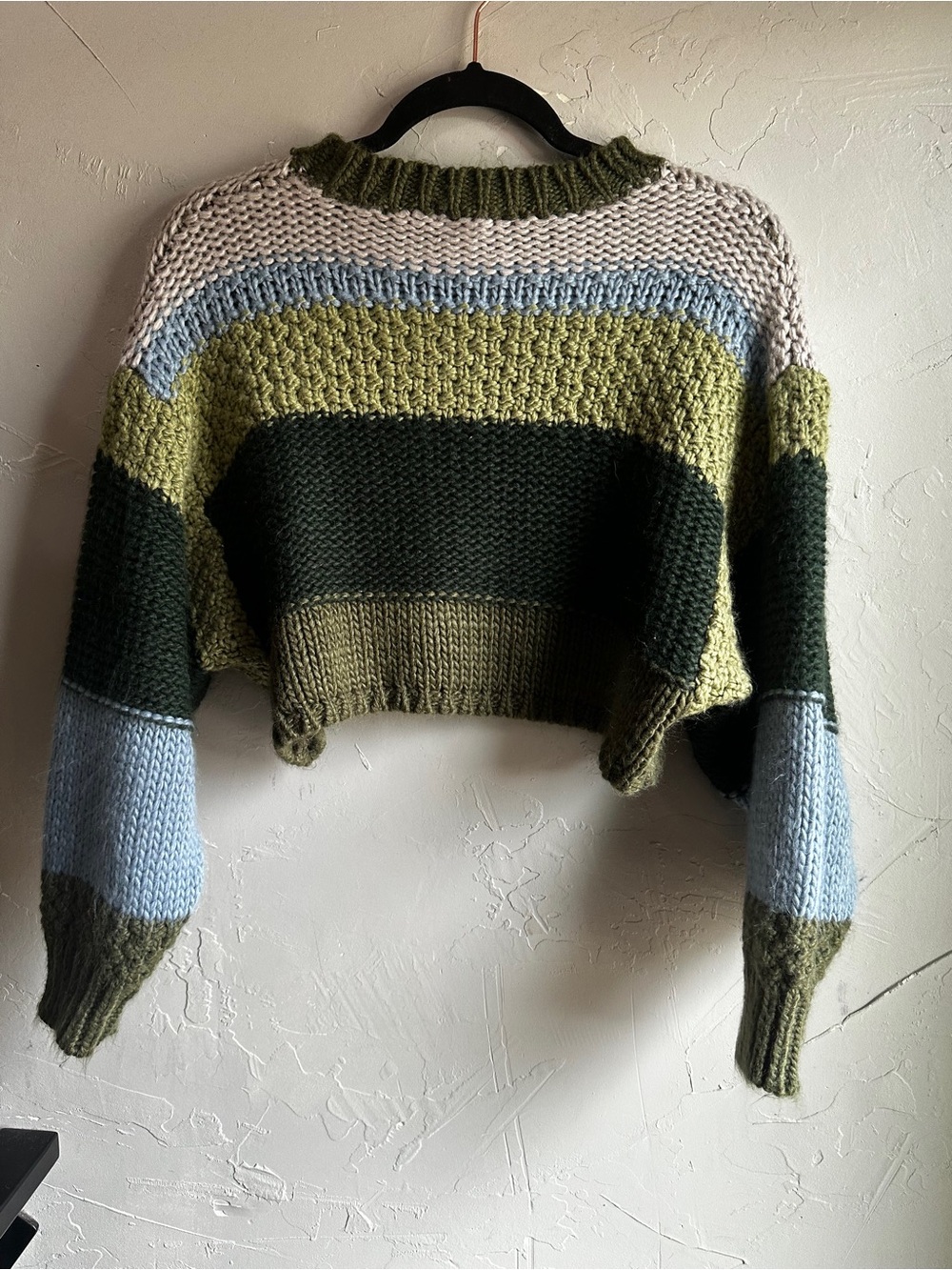 Lelis Cropped Chunky Knit Sweater Colorblock Cottagecore Grunge Cozy Lounge XS - Picture 7 of 11